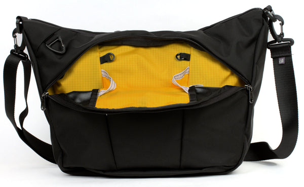 Parental Unit in Black 525d Ballistic Nylon with Marigold (yellow with light yellow grid) 210 Cerylon interior.